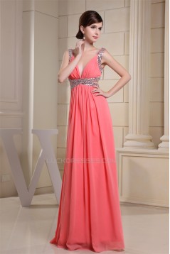 A-Line Ruffles Chiffon V-Neck Sequins Long Prom/Formal Evening Dresses 02020027