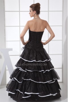 A-Line Ruffles Floor-Length Satin Organza Long Black Prom/Formal Evening Dresses 02020028