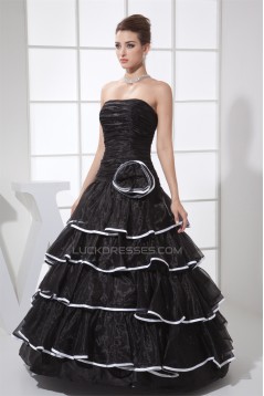 A-Line Ruffles Floor-Length Satin Organza Long Black Prom/Formal Evening Dresses 02020028