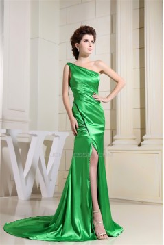 Silk like Satin One-Shoulder Sleeveless Long Green Prom/Formal Evening Dresses 02020029