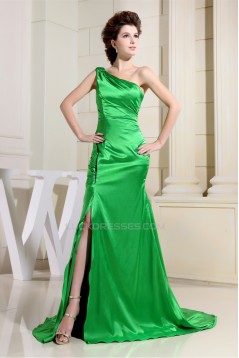 Silk like Satin One-Shoulder Sleeveless Long Green Prom/Formal Evening Dresses 02020029