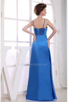 A-Line Sleeveless Brush Sweep Train Beading Long Blue Evening Party Formal Dresses 02020033