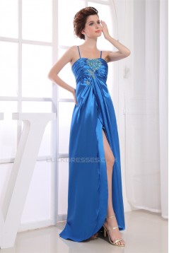 A-Line Sleeveless Brush Sweep Train Beading Long Blue Evening Party Formal Dresses 02020033