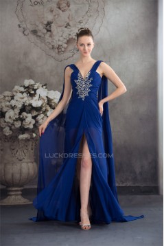 Sheath/Column Sequins Ruffles Chiffon Long Blue Prom/Formal Evening Dresses 02020037