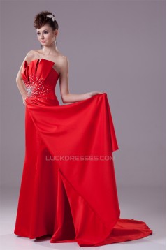 A-Line Sleeveless Strapless Beading Puddle Train Long Red Prom/Formal Evening Dresses 02020040