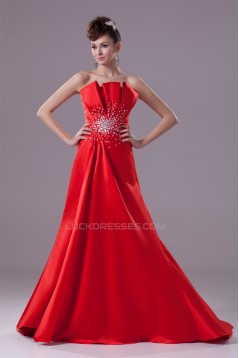 A-Line Sleeveless Strapless Beading Puddle Train Long Red Prom/Formal Evening Dresses 02020040