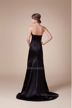 Trumpet/Mermaid Strapless Silk like Satin Sleeveless Beaded Long Black Prom/Formal Evening Dresses 02020044