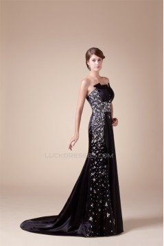 Trumpet/Mermaid Strapless Silk like Satin Sleeveless Beaded Long Black Prom/Formal Evening Dresses 02020044