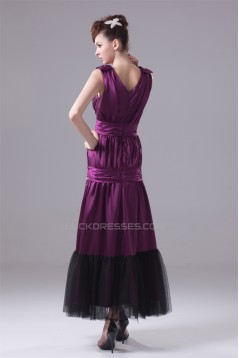 Ankle-Length Elastic Woven Satin Fine Netting Purple Prom/Formal Evening Dresses 02020054