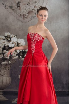 Beading A-Line Strapless Floor-Length Taffeta Long Red Prom/Formal Evening Dresses 02020068