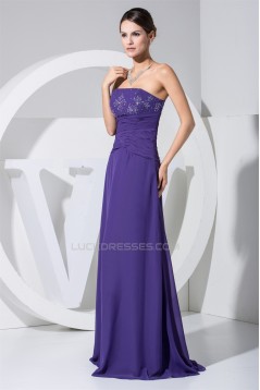 A-Line Beading Chiffon Strapless Long Purple Evening Formal Mother of the Bride Dresses 02020073