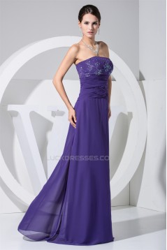 A-Line Beading Chiffon Strapless Long Purple Evening Formal Mother of the Bride Dresses 02020073