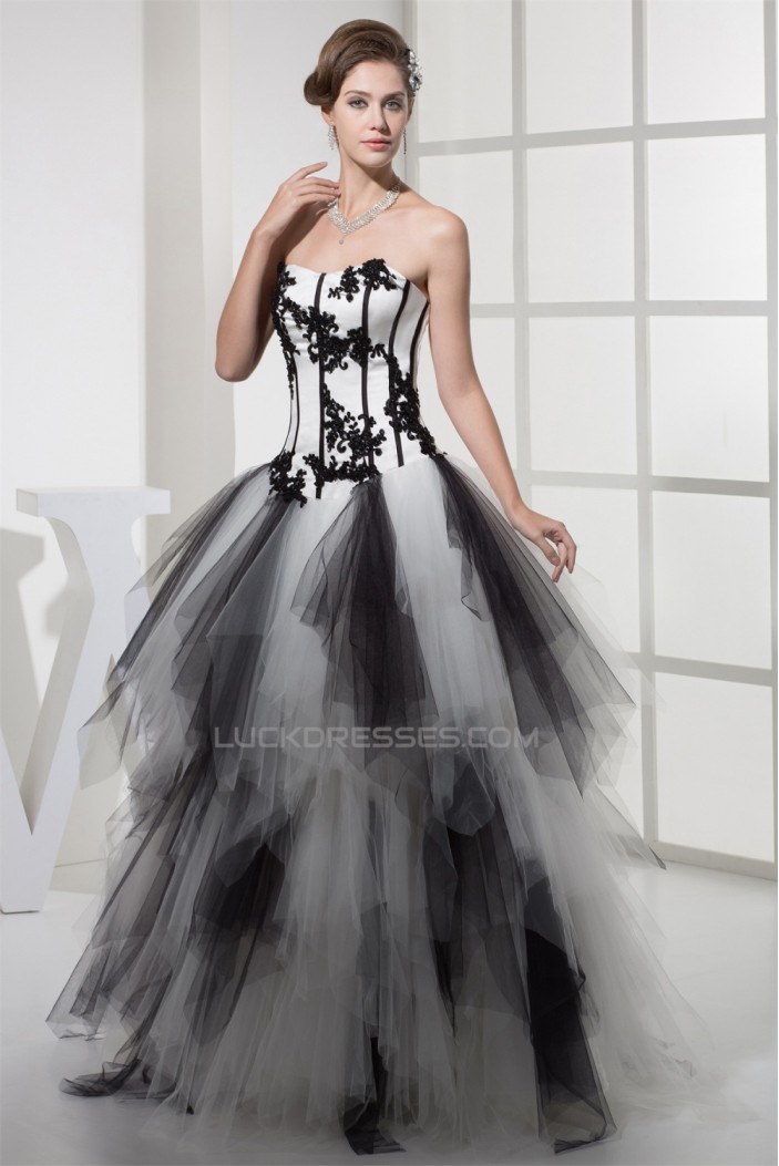 Ball Gown Beading Floor-Length Satin Fine Netting Prom/Formal Evening Dresses 02020076