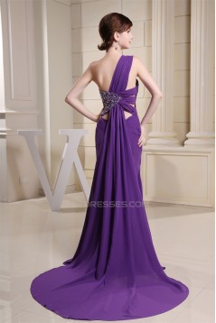 Beading One-Shoulder Long Purple Chiffon Prom/Formal Evening Dresses 02020080