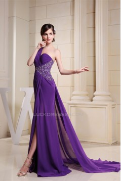 Beading One-Shoulder Long Purple Chiffon Prom/Formal Evening Dresses 02020080