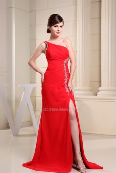 Beading One-Shoulder Sleeveless Long Red Chiffon Prom Evening Bridesmaid Dresses 02020083