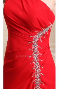 Beading One-Shoulder Sleeveless Long Red Chiffon Prom Evening Bridesmaid Dresses 02020083