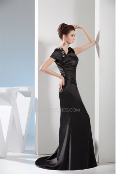 Beading Portrait Trumpet/Mermaid Silk like Satin Sleeveless Long Black Prom/Formal Evening Dresses 02020084