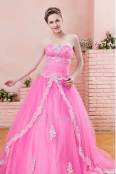 A-Line Strapless Long Pink Prom Evening Party Dresses 02021000