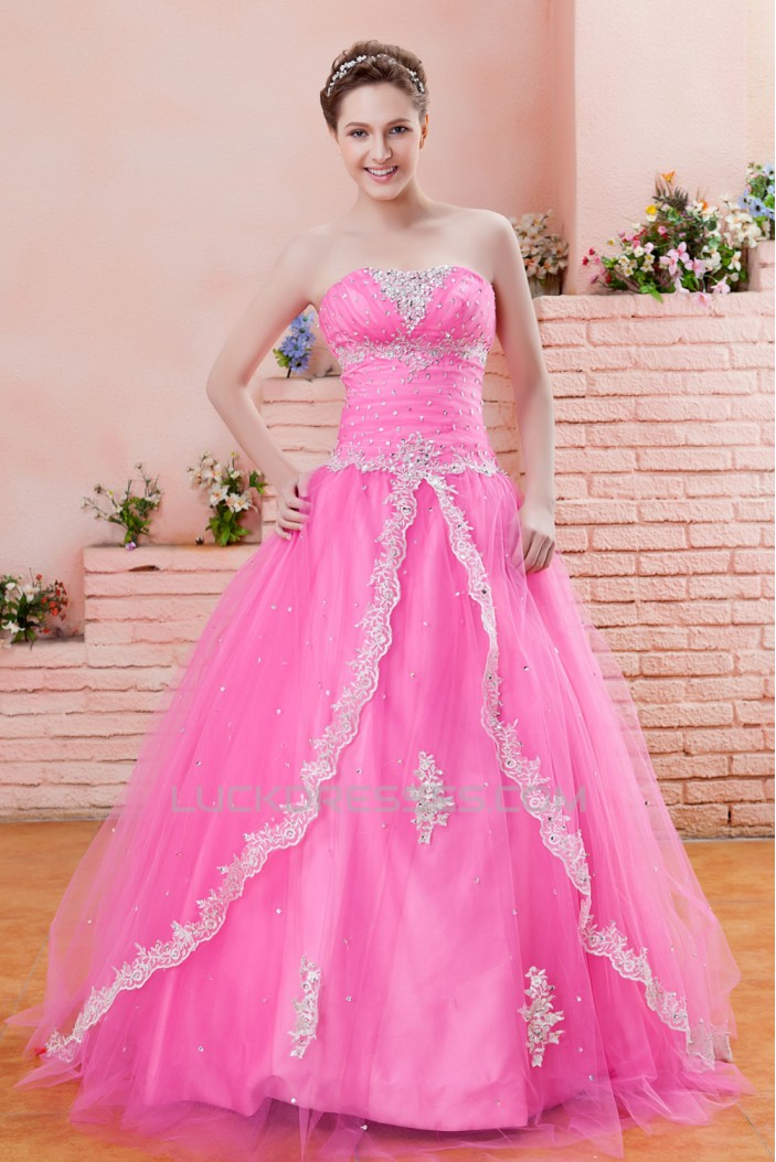 A-Line Strapless Long Pink Prom Evening Party Dresses 02021000