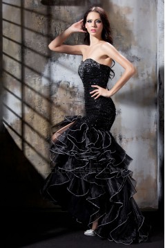 Long Black Beaded Sequins Prom Evening Party Dresses 02021002