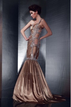 Trumpet/Mermaid Beaded One-Shoulder Long Prom Evening Party Dresses 02021005