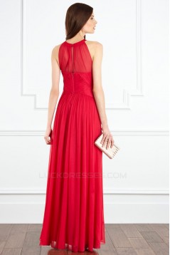 A-Line Red Long Chiffon Prom Evening Party Dresses 02021007