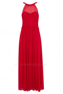 A-Line Red Long Chiffon Prom Evening Party Dresses 02021007