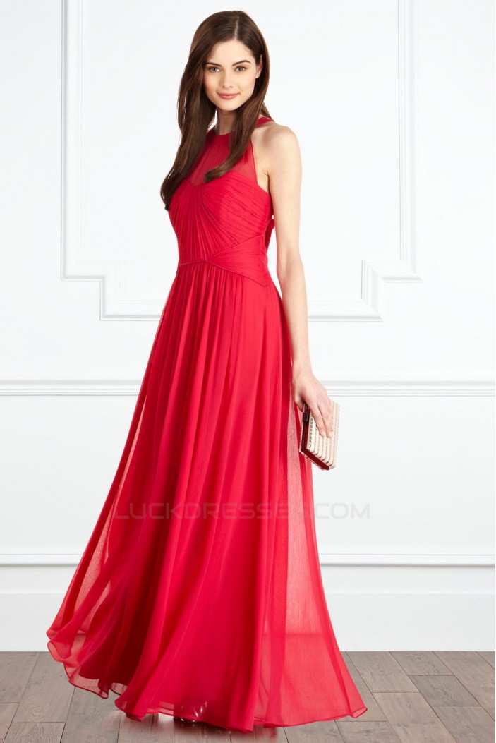 A-Line Red Long Chiffon Prom Evening Party Dresses 02021007