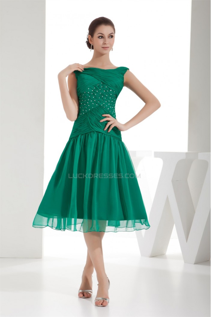 A-Line Beaded Short Green Evening Party Mother of the Bride Dresses 02021023