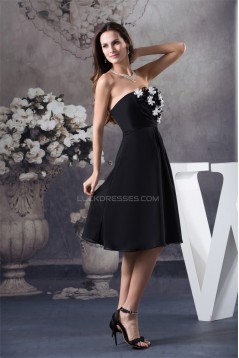 A-Line Strapless Chiffon Short Black Dresses 02021032