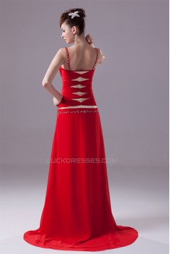 Brush Sweep Train A-Line Beading Deep V-Neck Long Red Prom/Formal Evening Dresses 02020106