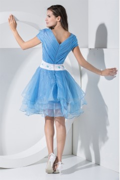 Capped Sleeves Beading A-Line Satin Organza Prom/Formal Evening Dresses 02021064