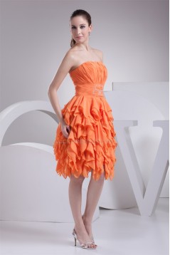 Cascading Ruffles Knee-Length A-Line Chiffon Evening Party Dresses 02021066