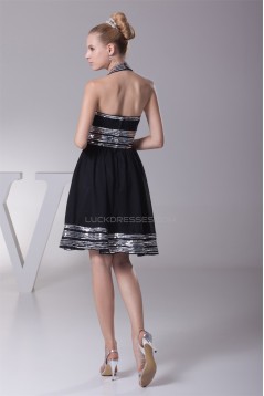 A-Line Halter Sequin Short Black Knee-Length Prom/Formal Evening Dresses 02021072