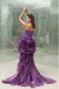 High Low Beading Satin Organza Sleeveless A-Line Homecoming Cocktail Party Dresses 02021078