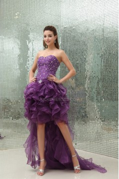 High Low Beading Satin Organza Sleeveless A-Line Homecoming Cocktail Party Dresses 02021078