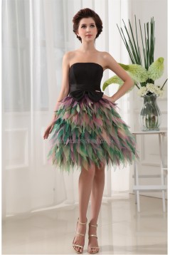 Sleeveless Strapless Satin Tulle A-Line Homecoming Dresses 02021082