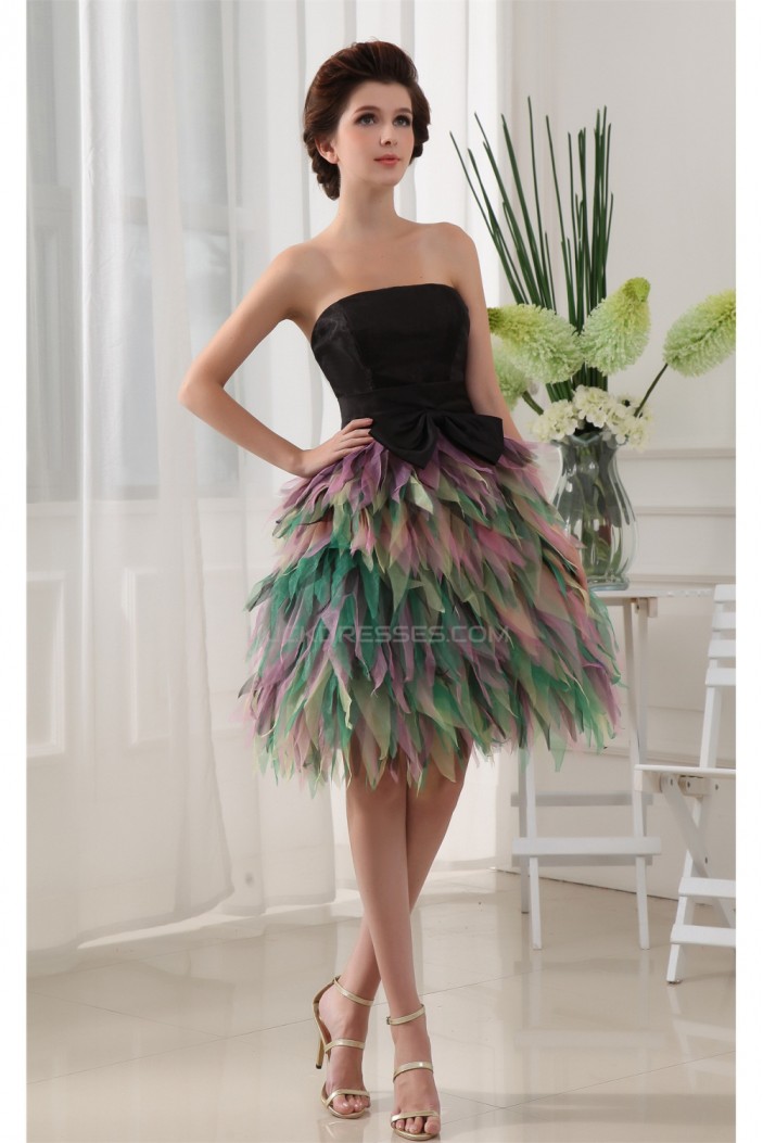 Sleeveless Strapless Satin Tulle A-Line Homecoming Dresses 02021082