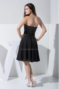 Knee-Length Ruffles Chiffon Silk like Satin Little Black Dresses 02021086