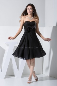 Knee-Length Ruffles Chiffon Silk like Satin Little Black Dresses 02021086