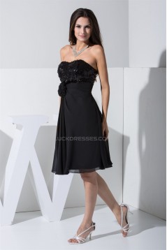 Knee-Length Ruffles Chiffon Silk like Satin Little Black Dresses 02021086