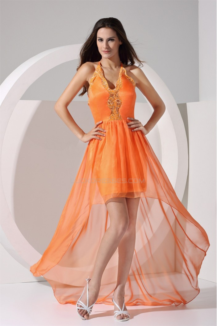 Lace A-Line Sleeveless Chiffon Elastic Silk like Satin Homecoming Dresses 02021093