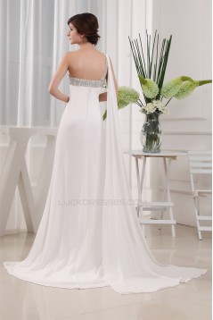 Brush Sweep Train One-Shoulder A-Line Long White Prom/Formal Evening Dresses 02020115