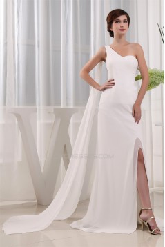 Brush Sweep Train One-Shoulder A-Line Long White Prom/Formal Evening Dresses 02020115