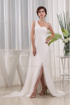 Brush Sweep Train One-Shoulder A-Line Long White Prom/Formal Evening Dresses 02020115