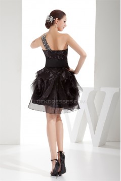 Short/Mini Beading Lace Tulle Fine Netting Little Black Dresses 02021159