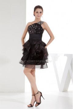 Short/Mini Beading Lace Tulle Fine Netting Little Black Dresses 02021159