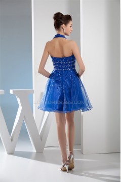 Short/Mini Halter Sleeveless Beading Organza Prom/Formal Evening Dresses 02021169