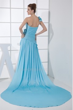 Brush Sweep Train One-Shoulder Sleeveless Long Blue Prom/Formal Evening Dresses 02020117